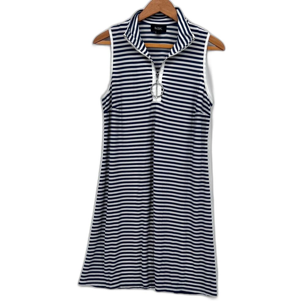 MSK Striped Sleeveless Polo Athletic Activewear Dress Casual Size MD Blue White